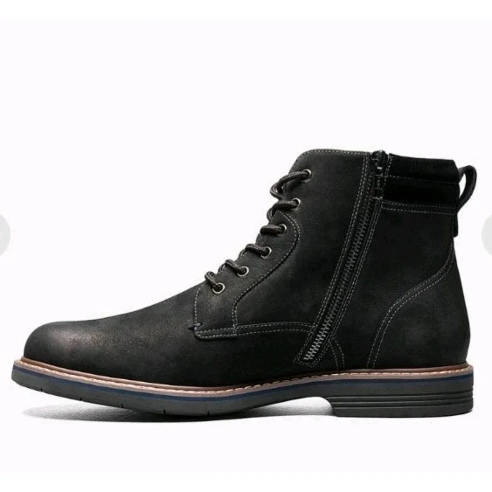 NEW! Florsheim 10W Norwalk Plain Toe Lace Up/Side Zip Black Milled Nubuck...
